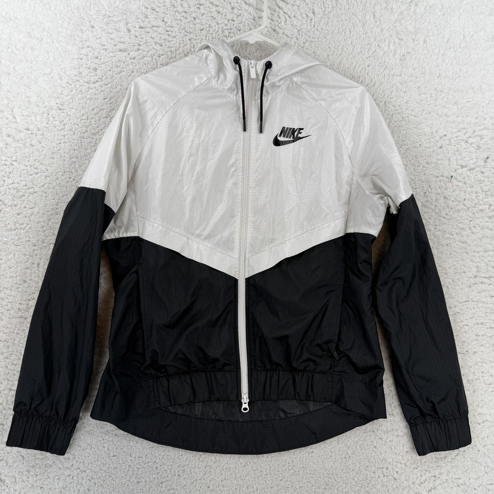 Nike Windbreaker Jacket Womens Medium Black Colorblock Hooded Zip 804947-100